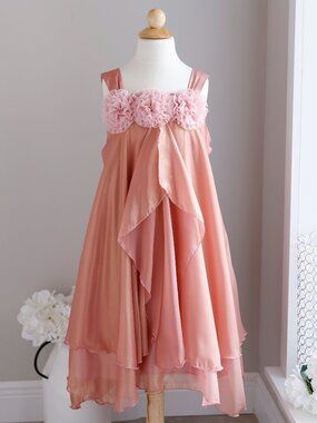 Rose GOLD Chiffon Dress Trapeze Special Occasion Party Recital Girls size 13/14